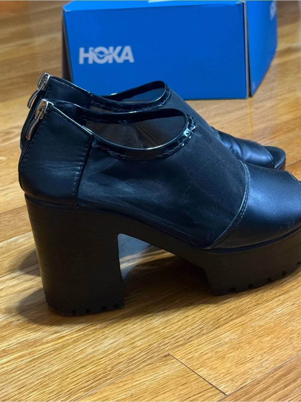 Black platform mesh heels wedges sandals size 6 or 37